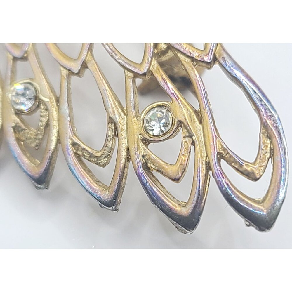 Vintage Peacock Brooch Pin Gold-Tone With Rhinestones MCM - Picture 2 of 7